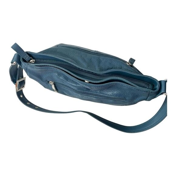 Stone & Co Pebbled Leather Teal Blue Hobo Shoulder Bag - Picture 5 of 15